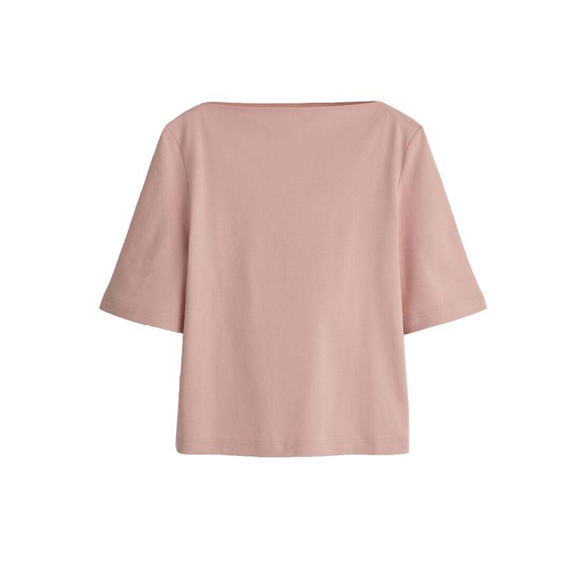 CS Autumn New Women clothes Minimalist Casual Version Boat Neck Half Sleeve Cotton T-shirt Top 1282529