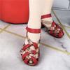 New Summer Top Cowhide Printing Spell Color Trend Sandals Open Toe Genuine Leather Sandals Thick Heel Women Sandal Shoes