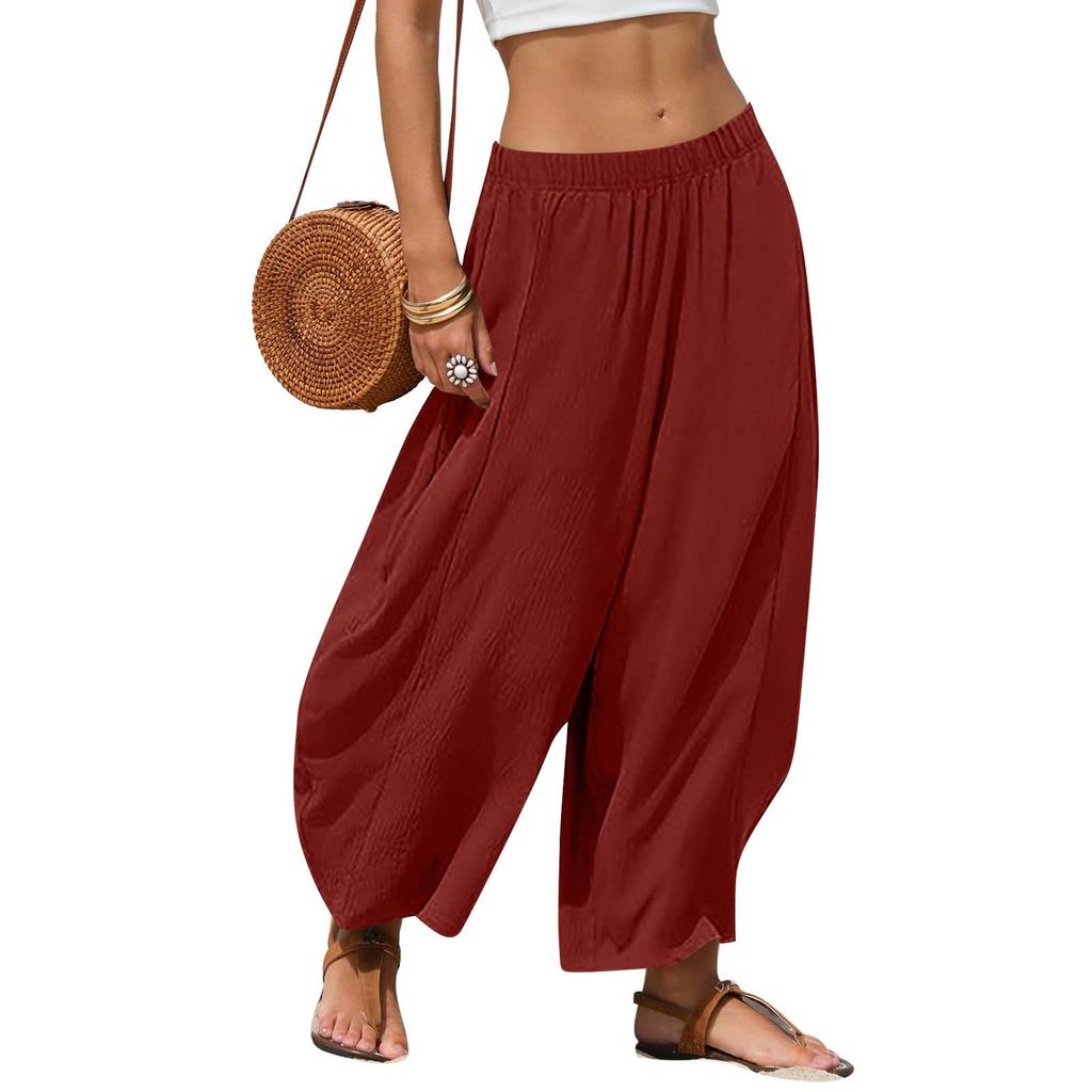 Women's Casual Patchwork Loose-Fit High-Waisted Wide-Leg Pants