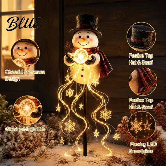 Holiday Path Lighting for Walkways Solar Snowman Garden Stake Light Flowing Waterfall LED Fairy Light with Christmas Landscape Yard Star Snowflake,