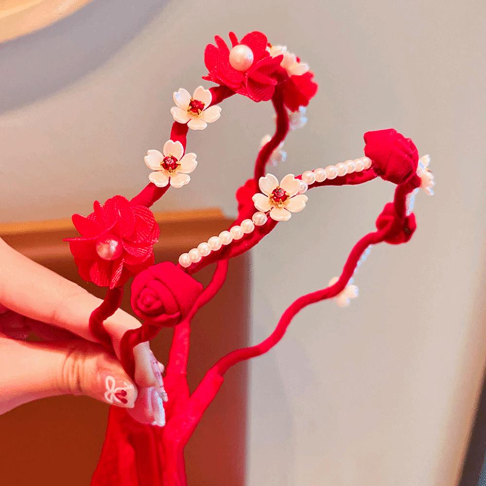 Plush Ball Ancient Headwear Tassel New Year Hair hoop Elegant Chinese Style Headband  Hanfu Costume