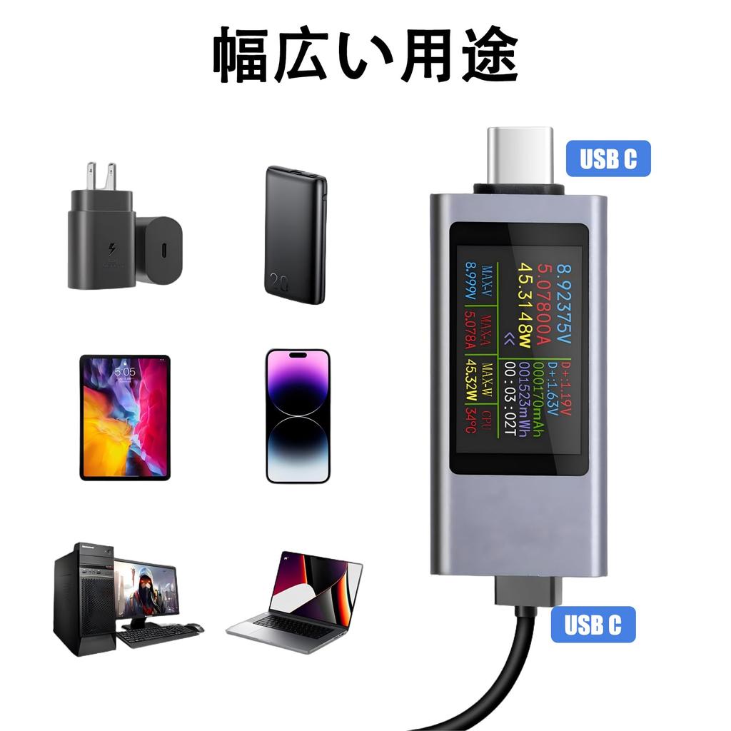 DiyStudio 360W Current and Voltage Dual USB USB C Meter USBC Multimeter Bidirectional Current Curve Mobile Charging No Drivers or Software Plug and