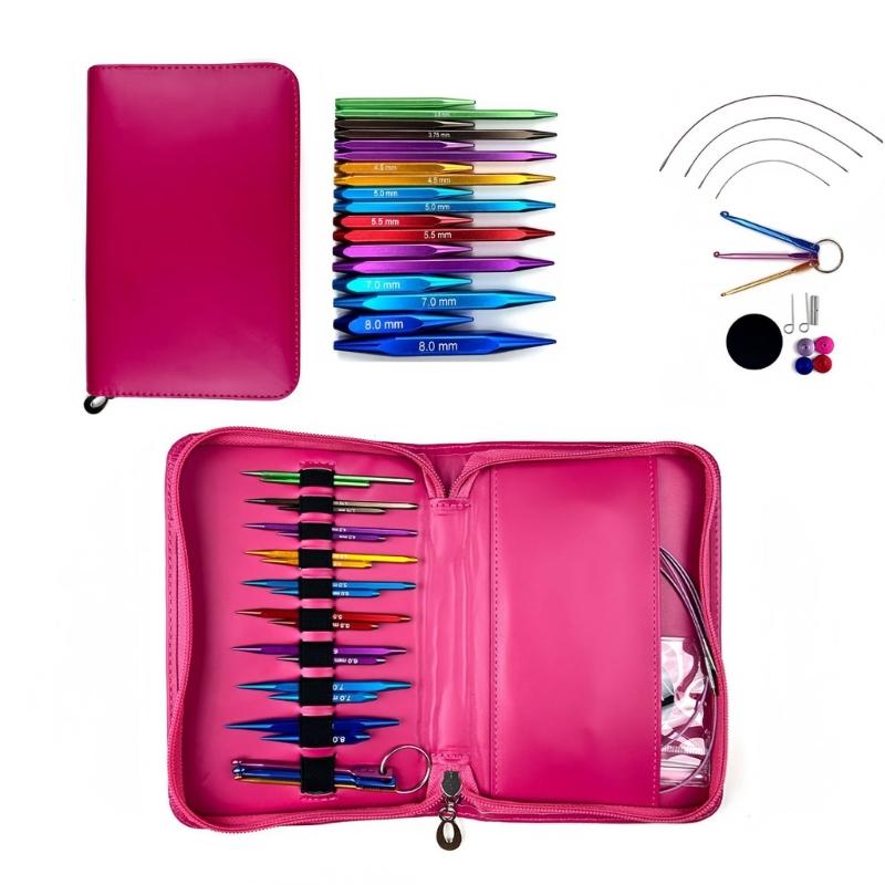 9 Pairs of Interchangeable Circular Knitting Needle Set for Knitting Sweater Sock Aluminum Circular Knitting Needle Set