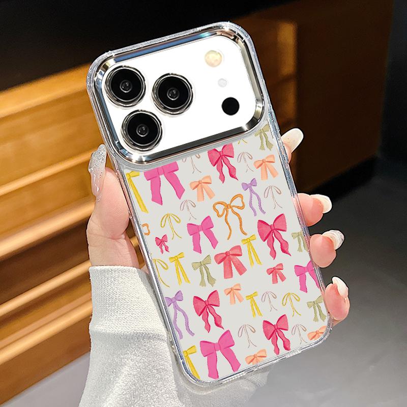 

Чехол с принтом розовых бантиков для iPhone 17 Pro Max iPhone 16 15 14 13 Pro Max 11 17e 16e Покрытие Рамка для камеры Прозрачная Мягкая силиконовая задняя крышка iPhone 13 прозрачный