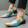 Men High Heels PU Multi-color Pointed Zipper Cuffed Fashion Banquet Shoes Comfortable Business Casual Shoes Hairstylist Shoes