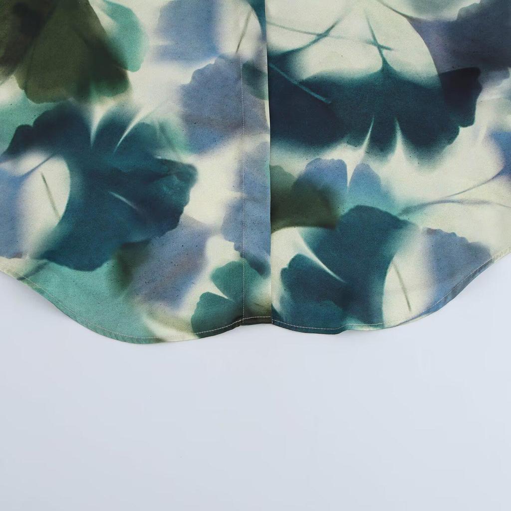 2025 Spring Women's Retro Print Silk Satin Lapel Shirt