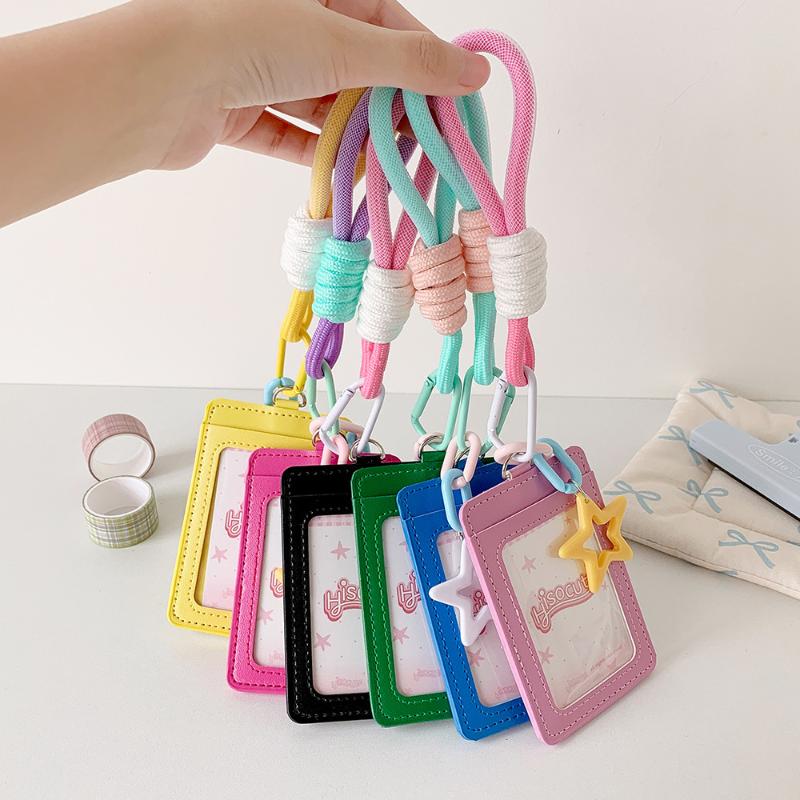 1Pc Ins Black Pu Card Holder Kpop Photo Card Display Pendant Student Id Card Storage Protective Cover Kpop Stationery