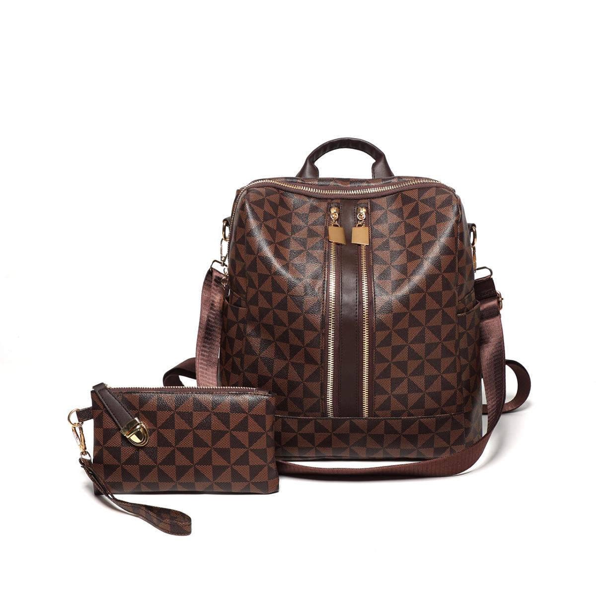 

Винтажный ПУ рюкзак для женщин с рисунком ветряной мельницы, прочный, на молнии, большой емкости, легкий, с кошельком для монет для ежедневных поездок на работу