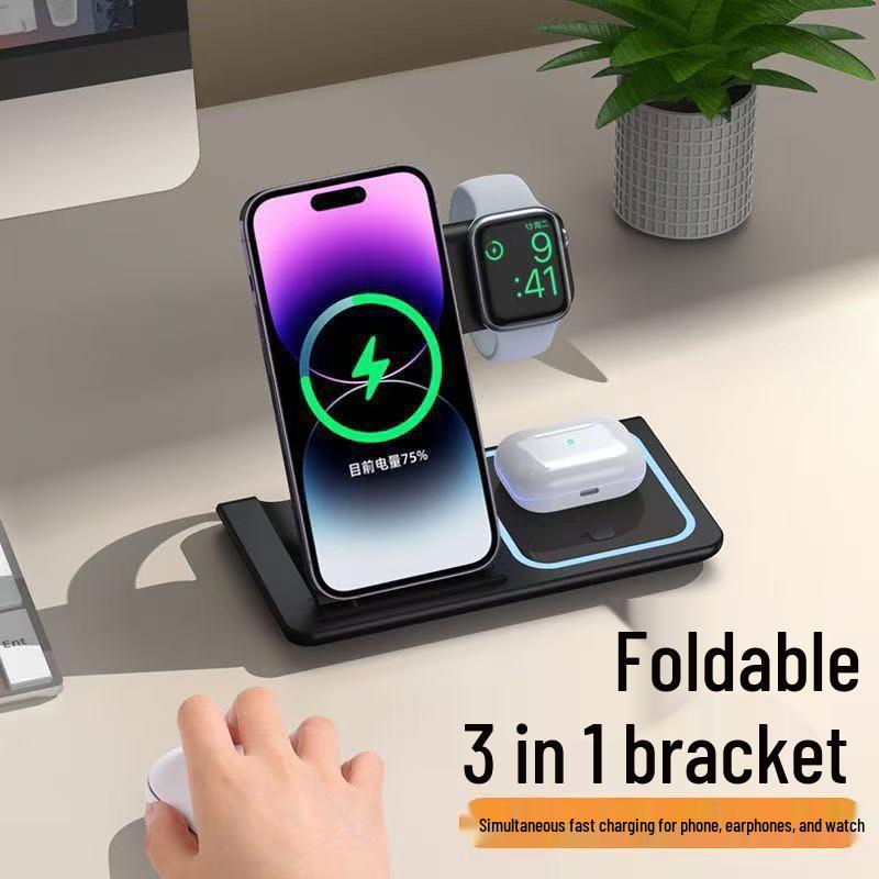 3-in-1 Foldable Wireless Charger: Phone Stand, Watch & Earbuds Fast Charger