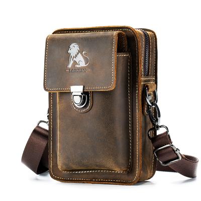 Multifunktionale Umhängetasche mit großem Fassungsvermögen für Herren, lässige multifunktionale Retro-Hüfttasche aus Ledermaterial, lässige Tasche aus Rindsleder mit oberer Schicht