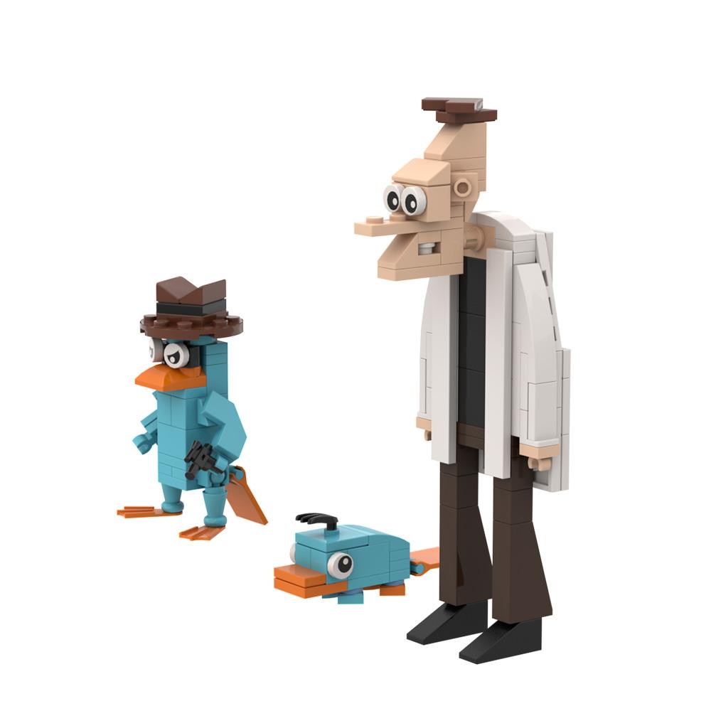 MOC Animation Perry the Platypus Model Building Blocks Phineas and Ferb Dr. Heinz Doofenshmirtz Cartoon Figure Bricks Toy Gift