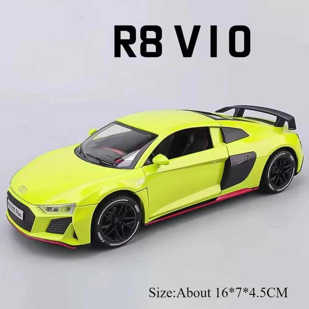 1:24 R8 V10 Plus Rs7 Car Model Diecast Alloy Toys 4 Doors Opened With Sound Light Pull Back Miniature Vehices Fashion Home Decor