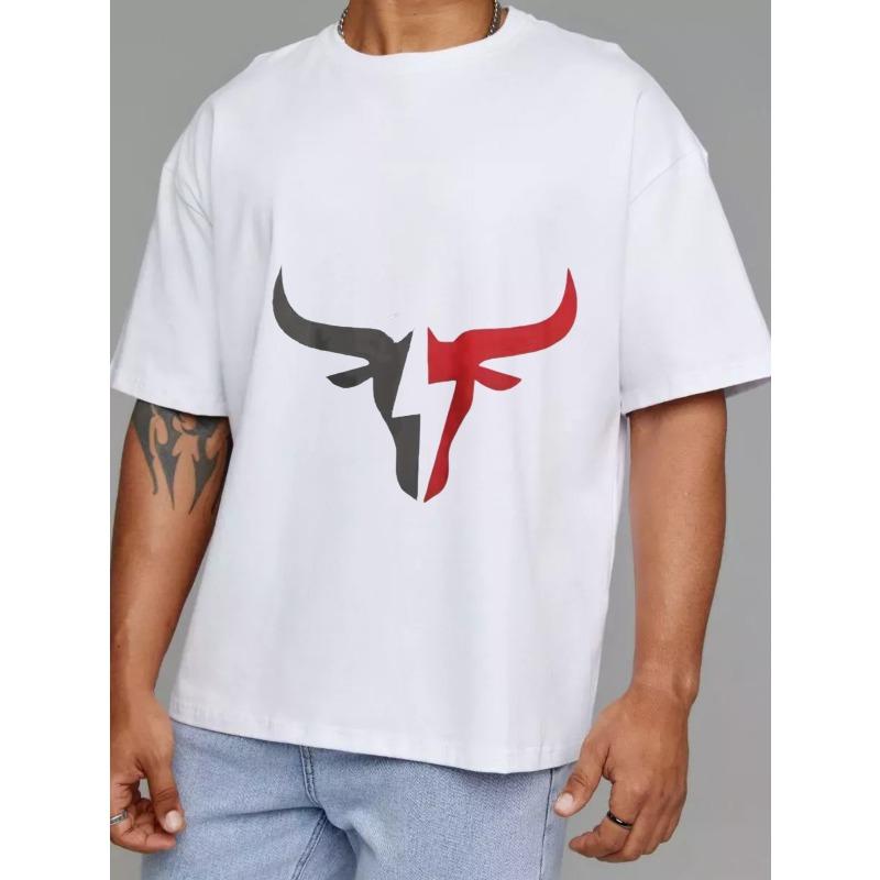 Weißes T-Shirt mit Stierkopf-Grafikdesign für Freizeitkleidung