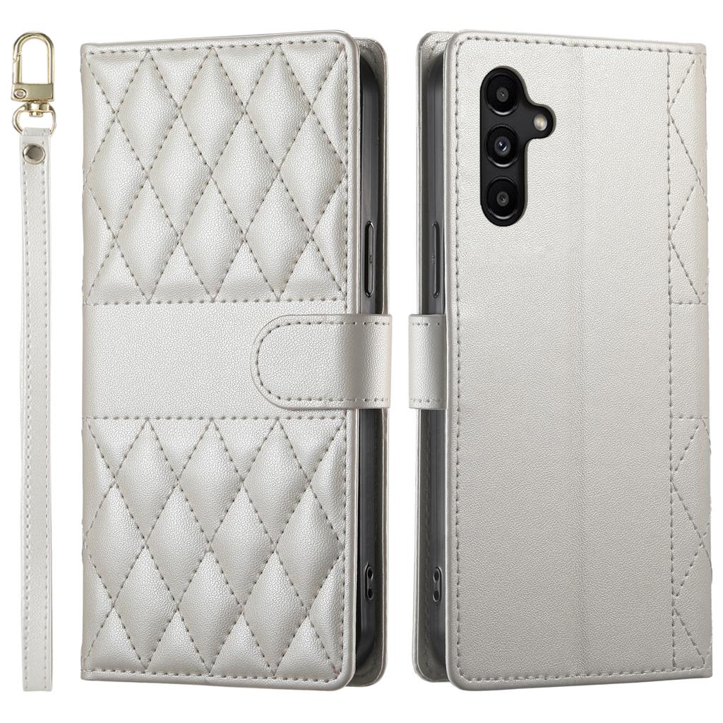 For Samsung Galaxy A15 5G/4G Case Rhombus Stitching Wallet Stand Leather Phone Cover with Long/Short Strap