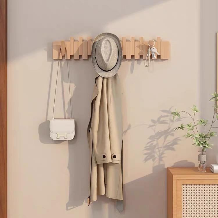 No-Drill Wall-Mounted Japanese Style Solid Wood Coat Hook for Hallway or Entrance Door