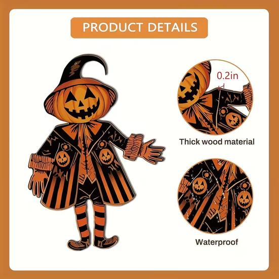 2 Pcs Halloween Vintage Bunting Banner Wooden Witch Pumpkin Scarecrow Hanging Banner Garland for Halloween Party Horror Home Wall Decor
