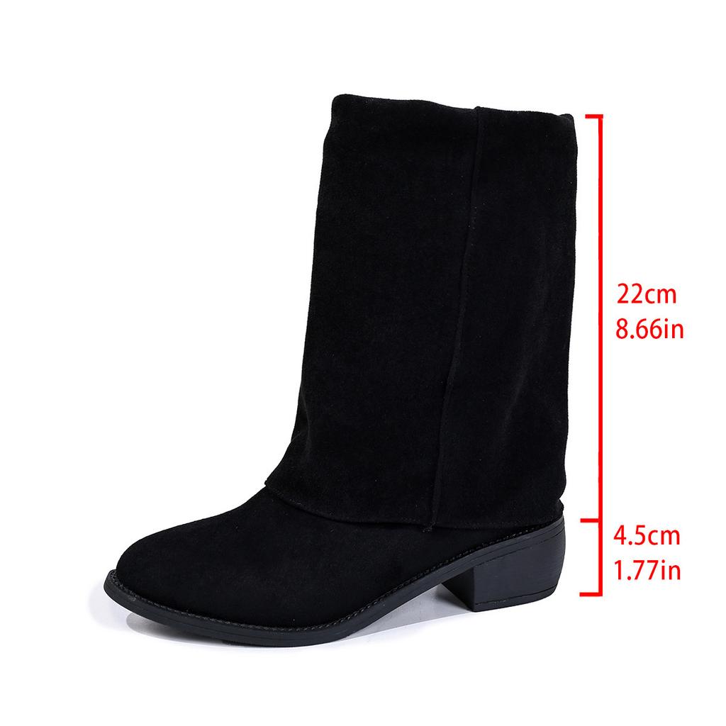 Suede Pointed Toe Mid Heeled Leg Boots for Women Autumn  Retro Thick Heeled Sleeve Boots Black Mid-Calf Botas Mujer Size 36