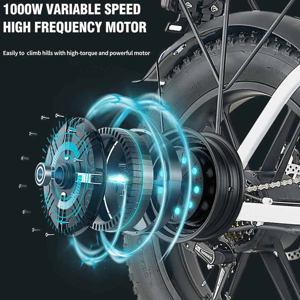 Skládací elektrokolo KICKWEY L20 1000W Motor 48V20AH Lithiová baterie Dospělé elektrické kolo 20palcové pneumatiky Terénní elektrokolo