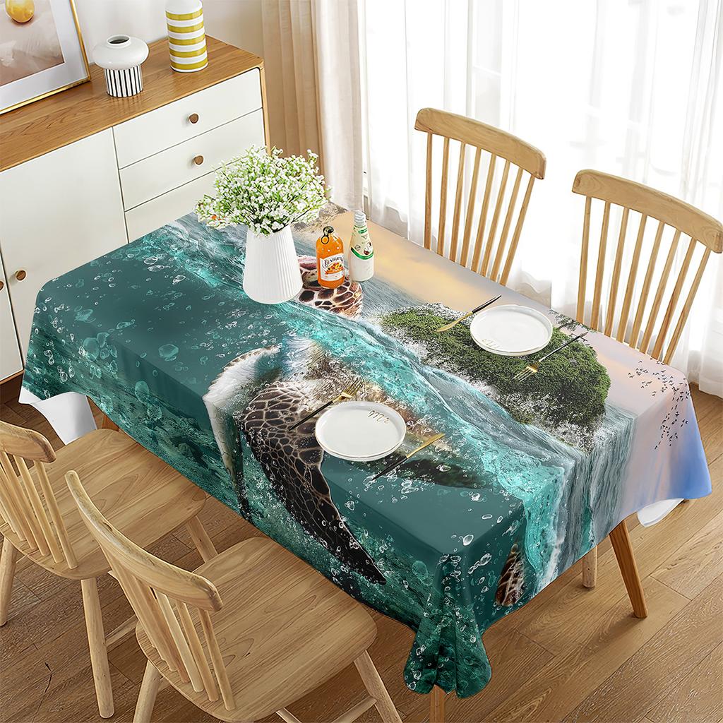 Tischdecke Meeresschildkröte Blaue Ozean-Thema Heimdeko für Rechteckigen Tischdeko Küche Esszimmer Bankett Party Tischdecke
