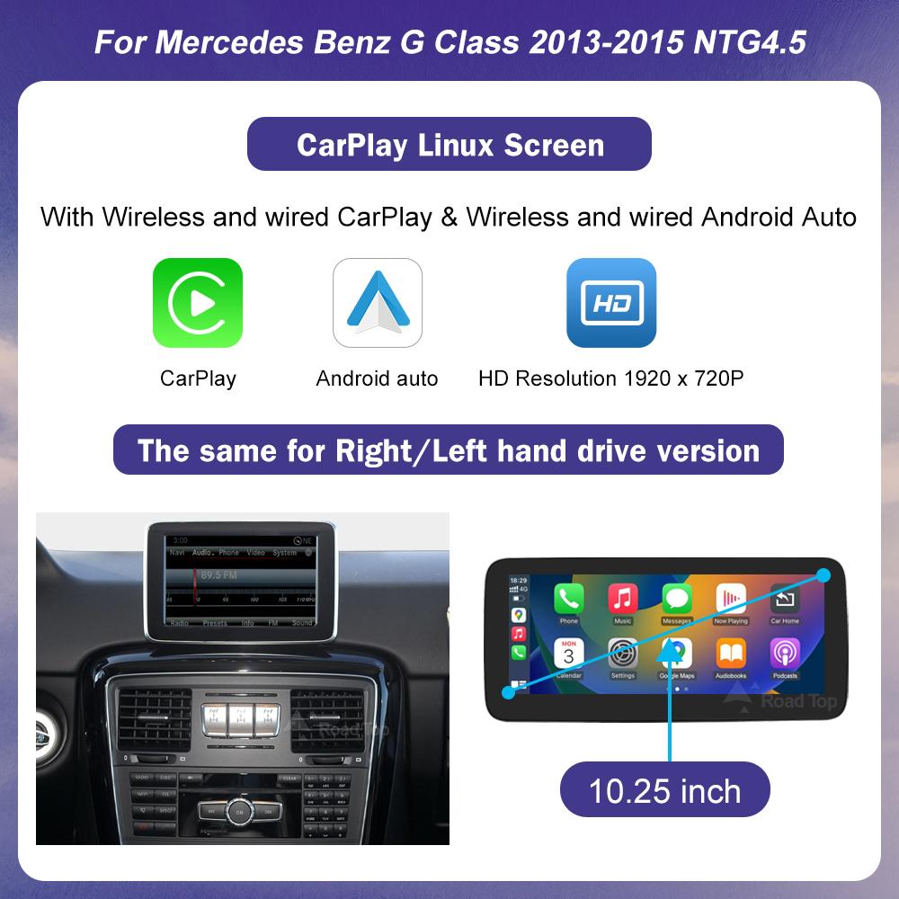

Linux Car Multimedia Touch Screen for Mercedes Benz G Class W463 2013-2018 Android Auto Wireless CarPlay Airplay Mirroring Radio 10.25inch NTG4.5