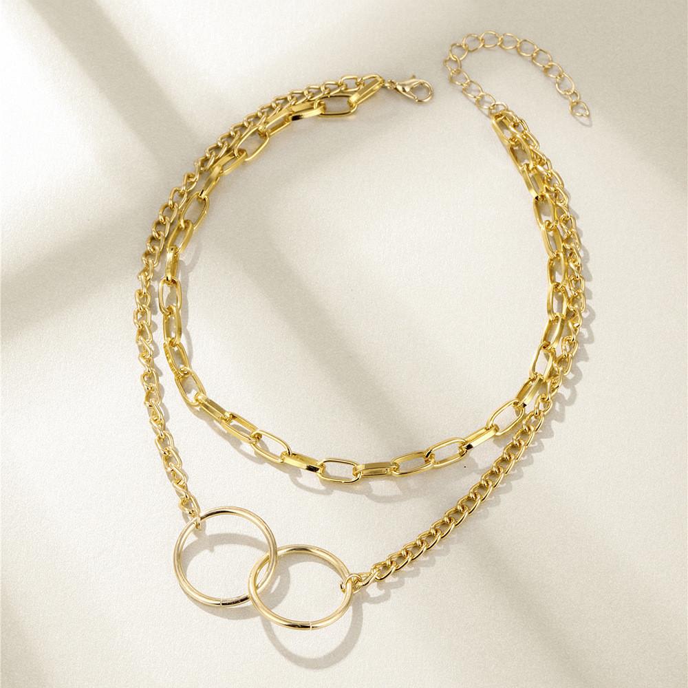 Elegant Double Layer Chain Necklace For Women With Unique Geometric Design In Alloy