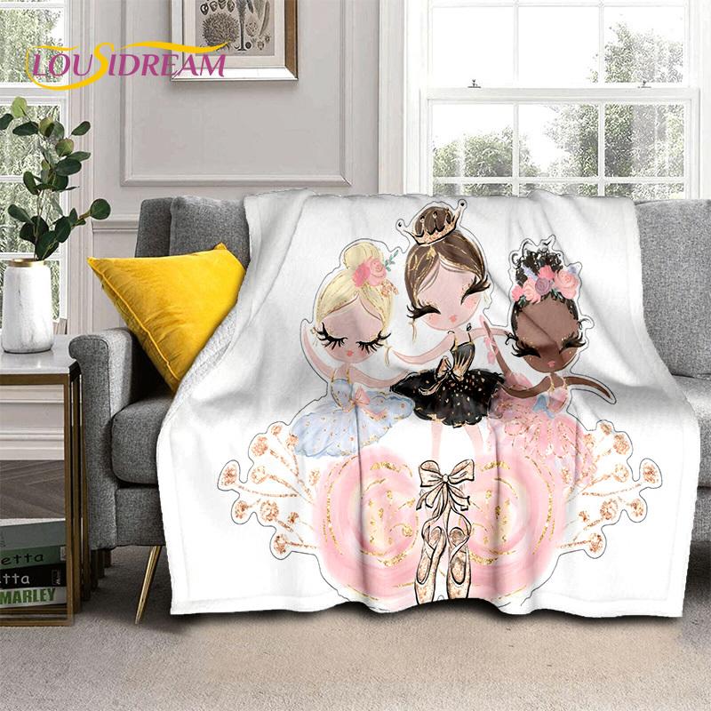 Snová baletka, balerína, víla, labuť, jednorožec, kreslená deka, měkká přehozová deka pro domov, ložnici, postel, pohovku, piknik, cestování, pro děti