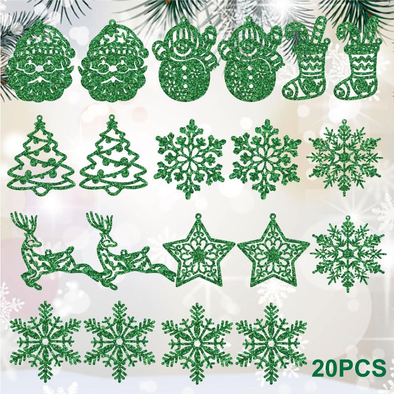 

20 шт. Прикраси на ялинку, підвіски, сніговик, олень, Санта, сніжинки Для Новорічної Зимової Вечірки зелений