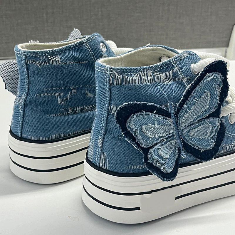 Bow high-top platform canvas shoes women's 2025 autumn new versatile little white shoes niche original casual board shoes