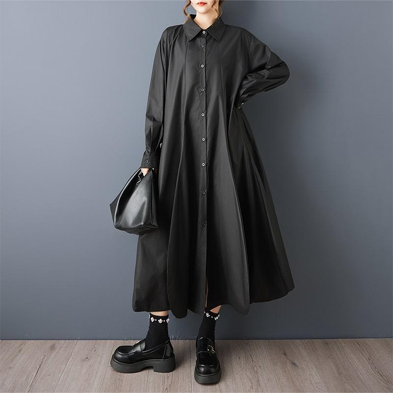 Long Sleeve Oversized Cotton Vintage Black Casual Loose Autumn Spring Trench Coat for Women Outerwear