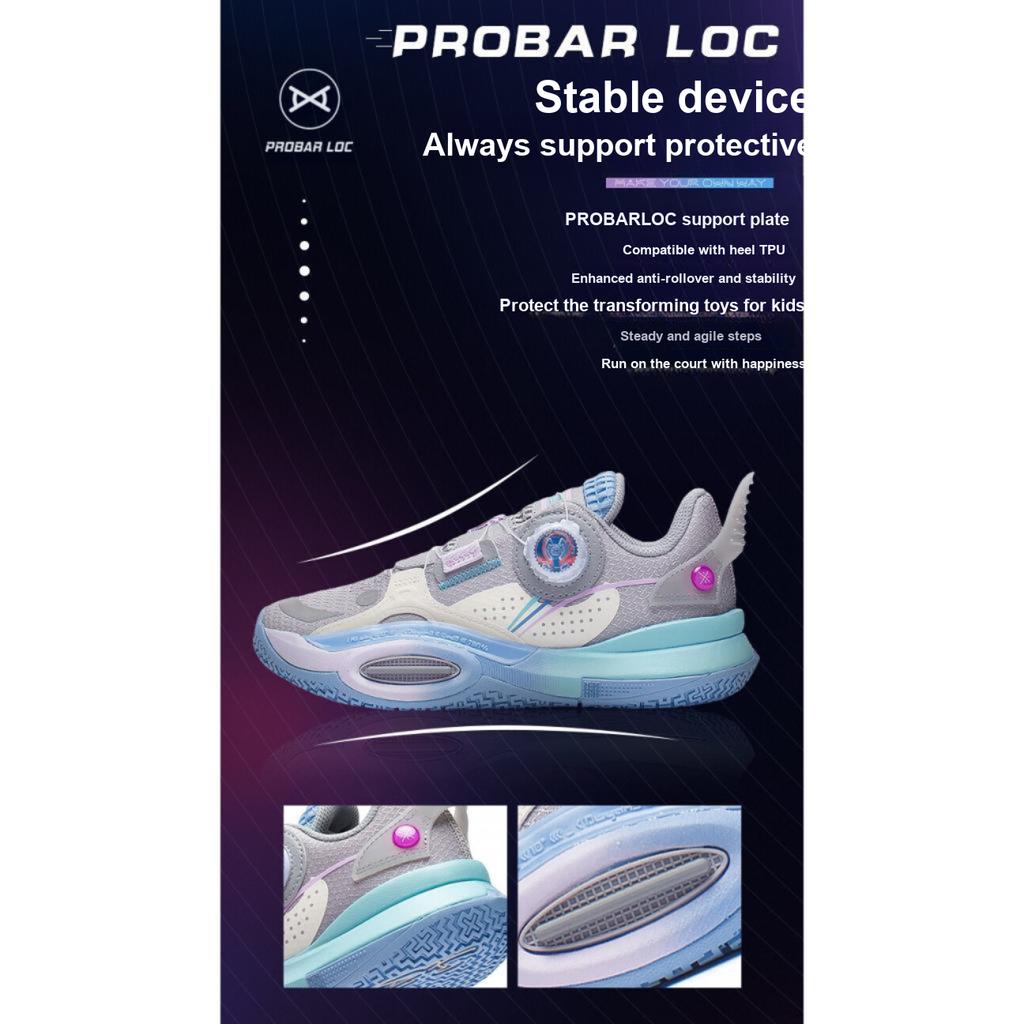 Li Ning All City 10 V1 Anti-Slip Shock Absorption Wear-Resistant Rebound Low-Top Basketball Shoes Kids sneakers Gray White YKBS060-1