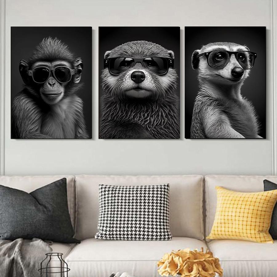 Modernes lustiges Tier-Dekorationsbild Porträt eines Seeotters mit Sonnenbrille Poster Drucke für Wohnzimmer Wanddekor Ungerahmt