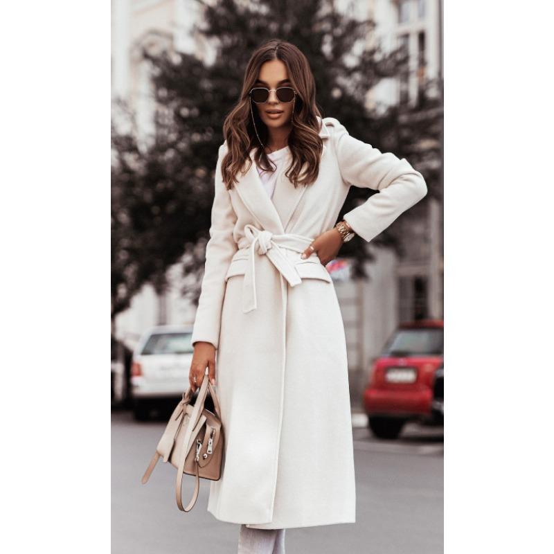 

Осень и Зима Новая Мода Женское Пальто Большого Размера Однотонное Лацкан Средней Длины Пальто на Пуговицах Шерстяное Пальто XXL белый
