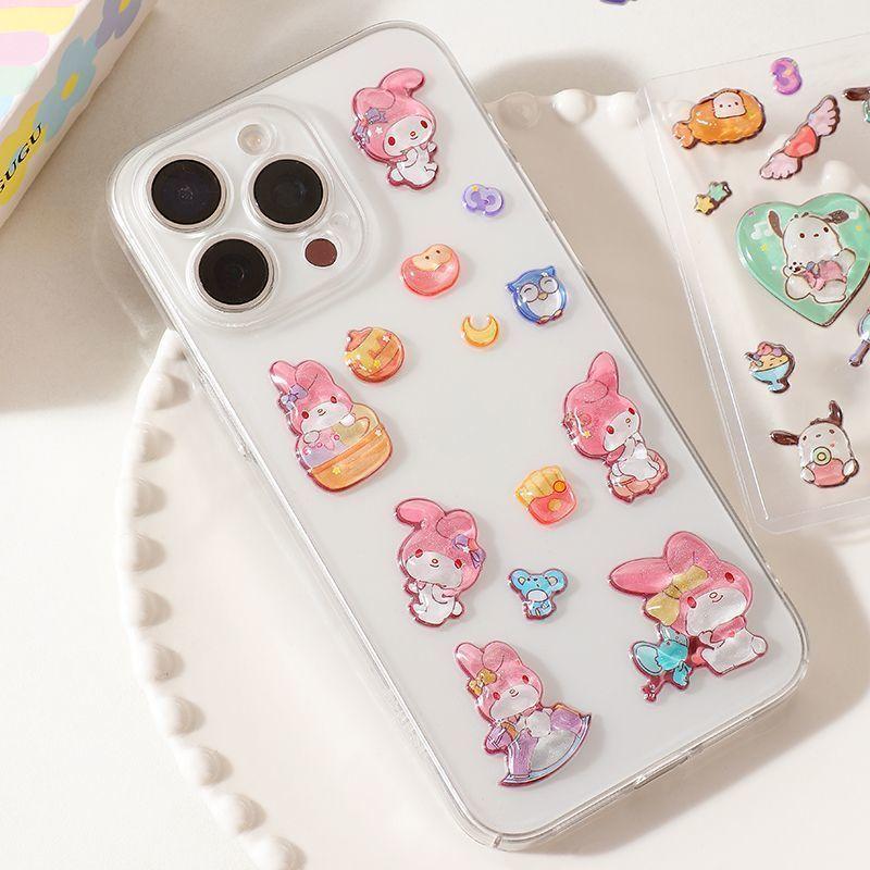 Cute Hello Kitty Bubble Stickers Kawaii Three-Dimensional 3d Sanrio Stickers Kuromi Cinnamoroll Melody Pochacco Cartoon Kid Toys