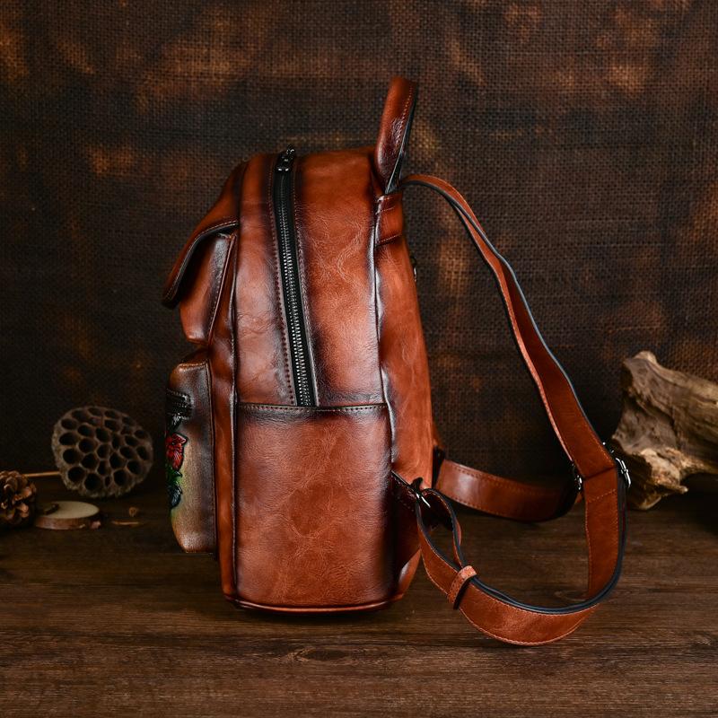 Johnature Mochila de couro feminina retrô com estampa de elefante, estampa de grande capacidade, bolsas de viagem para lazer