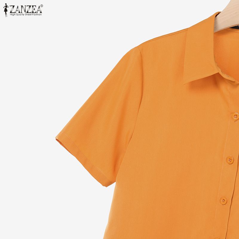 ZANZEA Damen Kurzarmbluse und Shorts Sommer Zweiteiliges Anzug-Set
