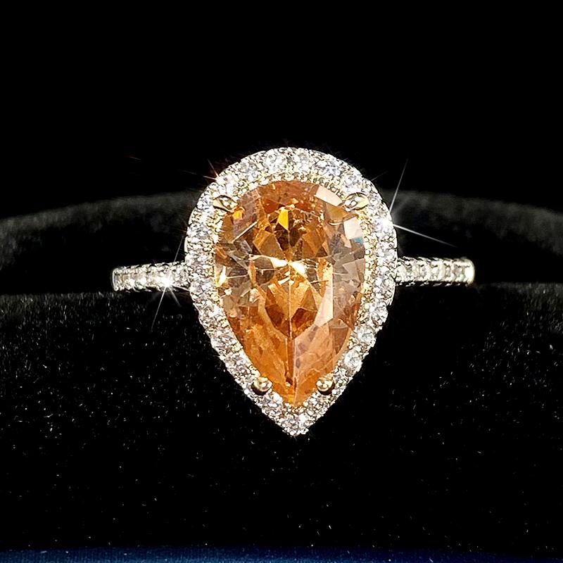 

Huitan Luxury Pear Cubic Zirconia Women Rings Newly Designed Bright Yellow CZ Rings Wedding Engagement Party Trendy Lady 10