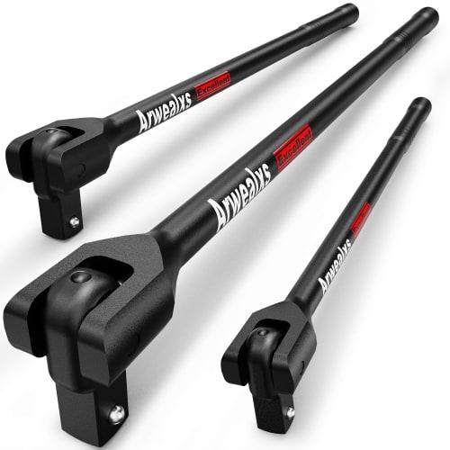 Arwealxs 3-Piece Spinner Handle Set with 6.35mm, 9.5mm, and 12.7mm Drive Angles, 1/4", 3/8", and 1/2" Breaker Bars, 180mm, 300mm, and 400mm Doctor Ext