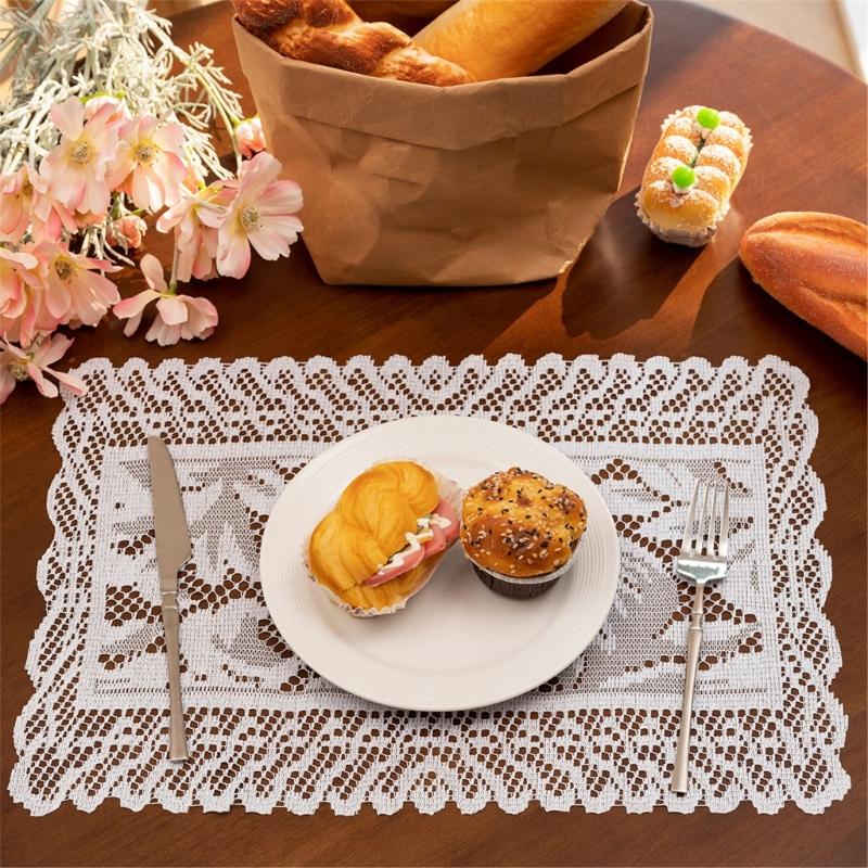 2Pcs Elegant Lace Tablecloths Square Florals Artwork Neutral Tone Sturdy Polyester Home Furnishing Textiles