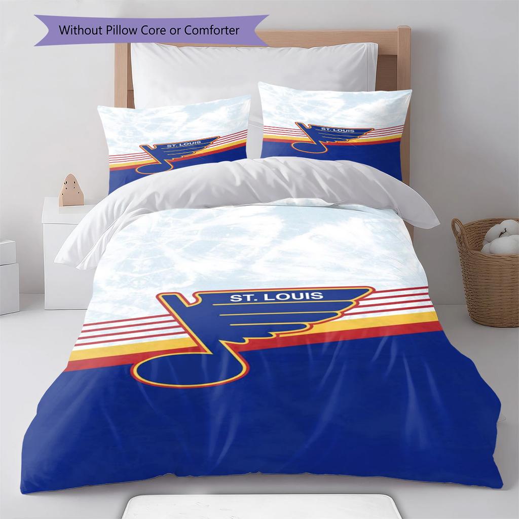 St. Louis Blues Muster Bettwäsche-Set Bettbezug Kissenbezug Heimdekoration Geschenk (1 Bettbezug + 2 Kissenbezüge, ohne Füllung)