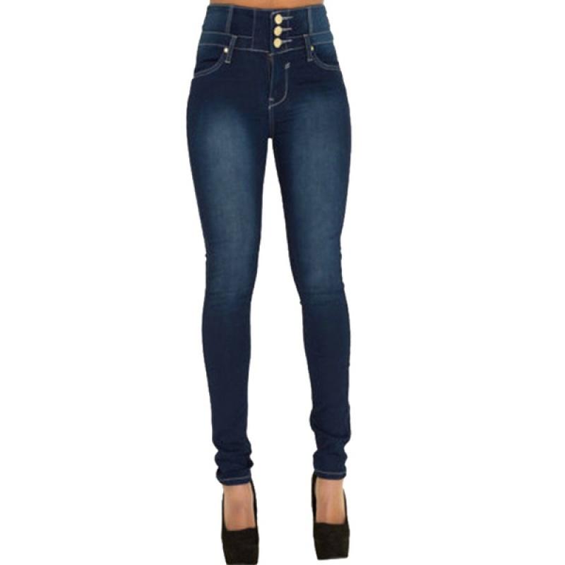 Dámské ležérní kalhoty s vysokým pasem Demin Pencil Pants Slim Jeans