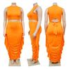 Plus Size Women's Sleeveless Crop Top & Ruched Maxi Skirt Set Sexy Two Piece Outfit