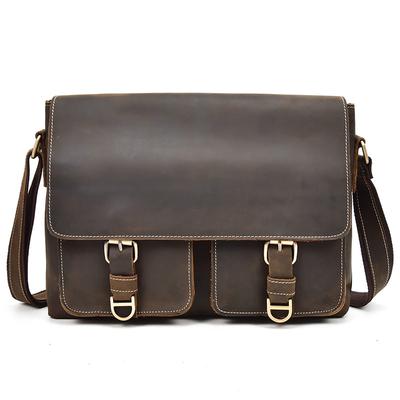 Men's Handbag Shoulder Bag Large Capacity Top Layer Cowhide Crossbody Bag 13 Inch Genuine Leather Flap Shoulder Bag Briefcase