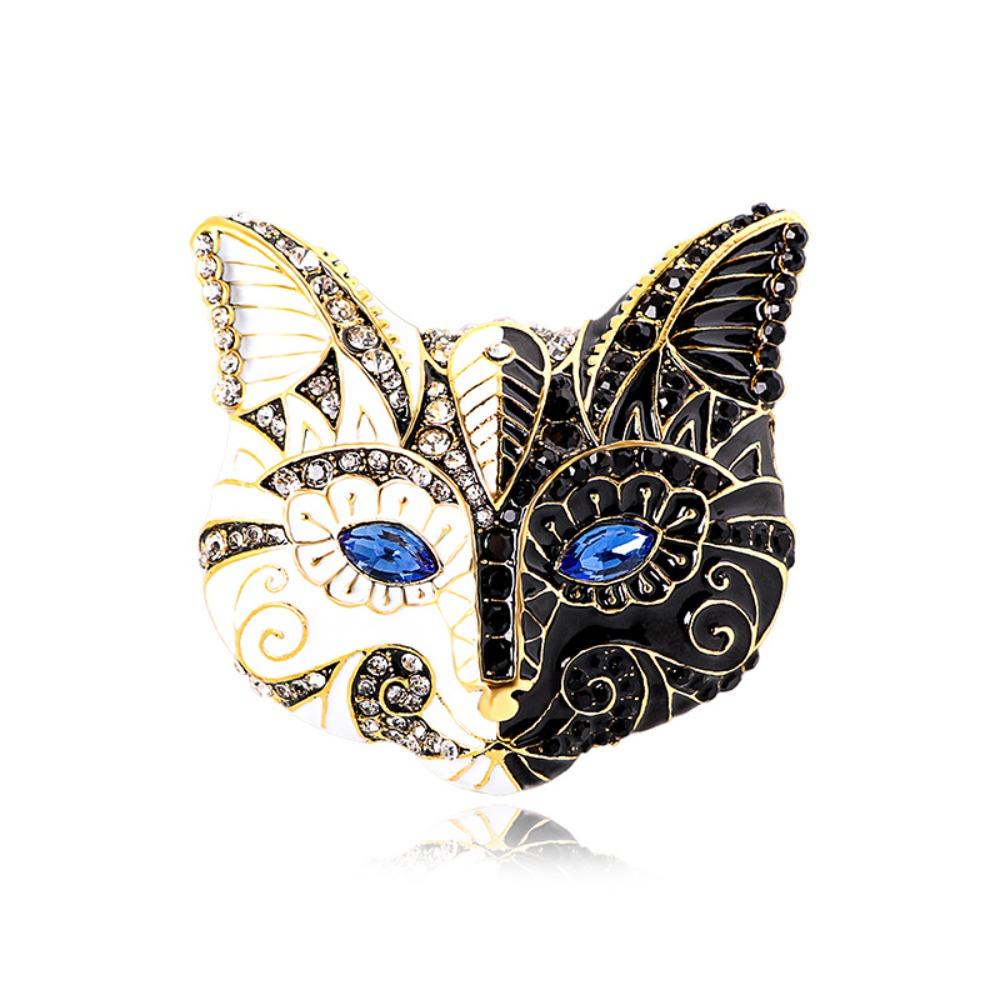 Rhinestone Cat Enamel Brooch Exaggerated Vintage Collar Pin Temperament Drip Oil Brooch  Decoration