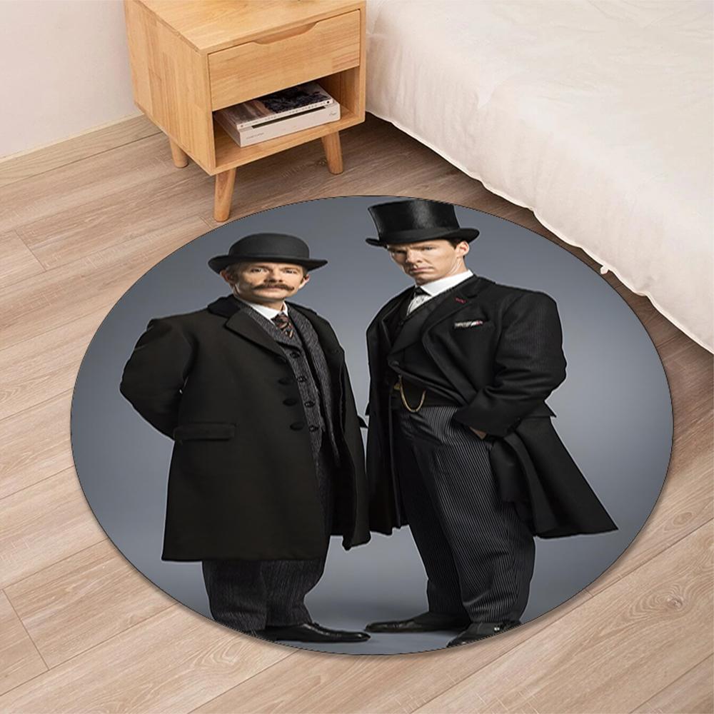 Sherlock Printed Round Rug Carpet Chair Rug Area Rug Entryway Doormats,for Office Chair Living Room Bedroom Kitchen Room.