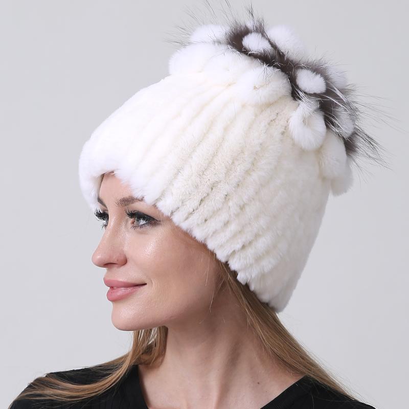 Ny vinter ekte kaninpels lue dame 100 % ekte ekte Rex kanin lue God elastisk strikket Rex kaninpels caps