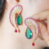 Wave Water Drop Needle Large Earrings Irregular Curved Lines Zircon Emerald Color Zirconium Tassel Earrings