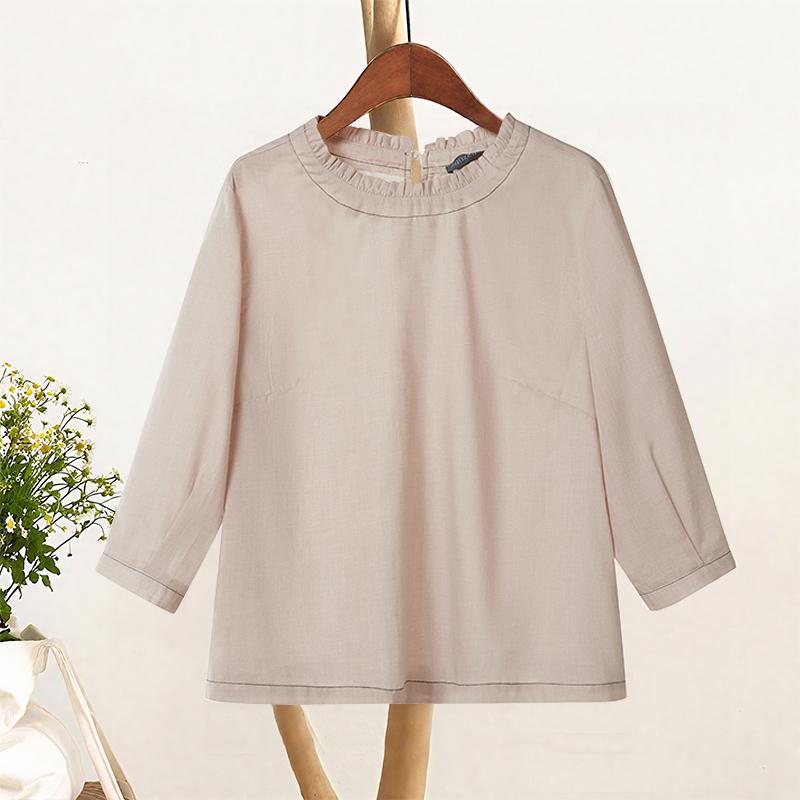 ZANZEA Women Casual Round Neck Solid Color Loose 3/4 Sleeve Blouse