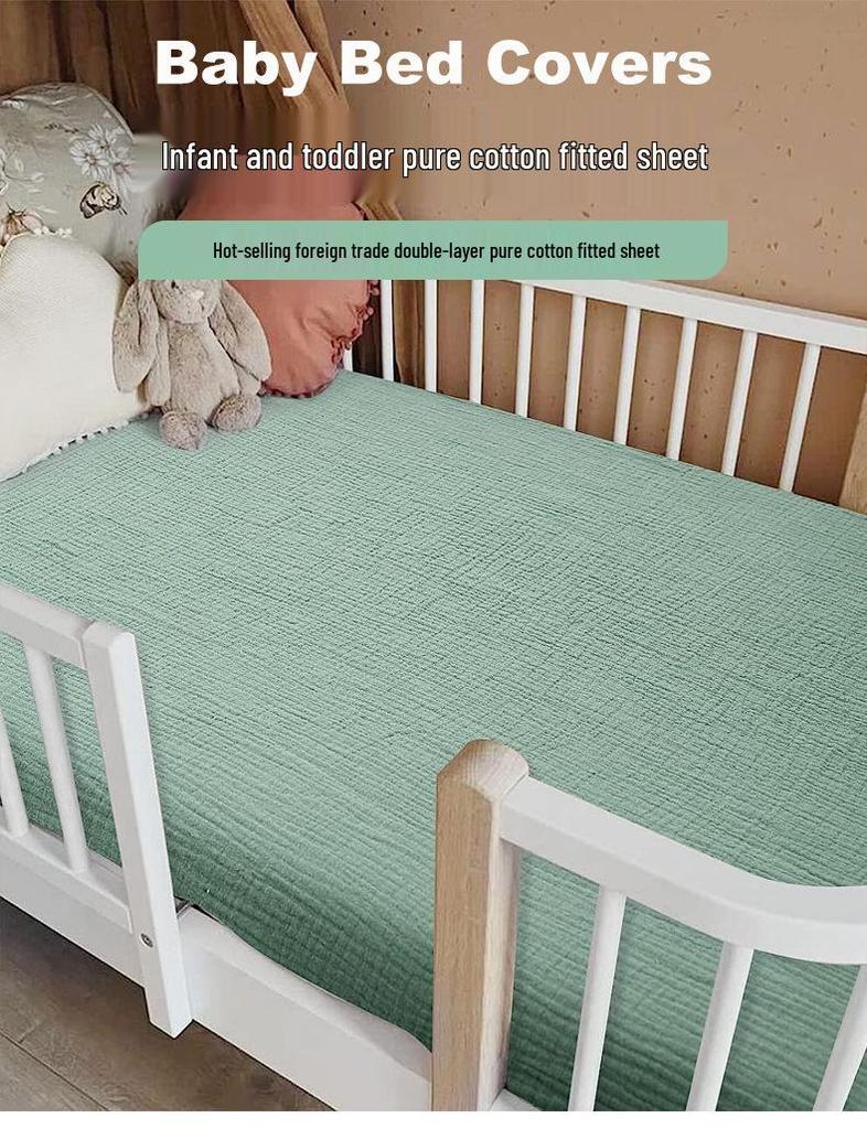 Baby Pure Cotton Double Layer Gauze Crinkle Fitted Sheet Bed Cover