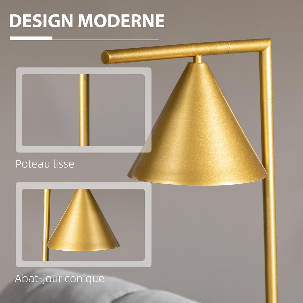 Floor Lamp for Living Room In Steel with Adjustable Conical Lampshade Marble Base 40W 35 X 26 X 153 Cm Gold