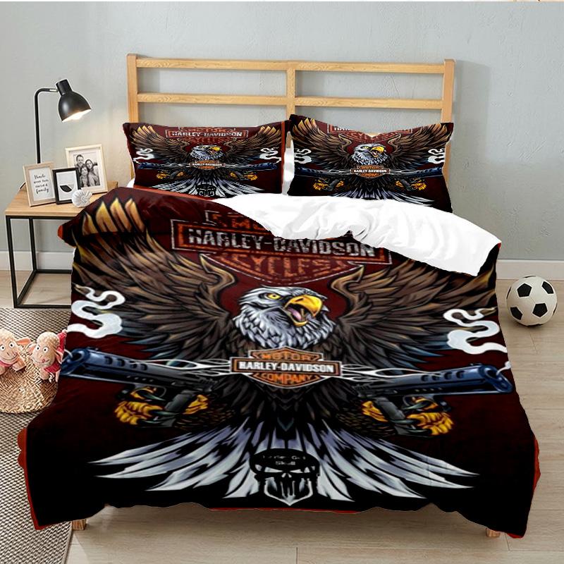 Harley-davidson Motorcycle Artwork 3PCS Bedding set,Ideal for 1pc Duvet Cover And 2pcs Pillowcases Perfect for Fan gift,Ideal for Bedroom, Dormitory